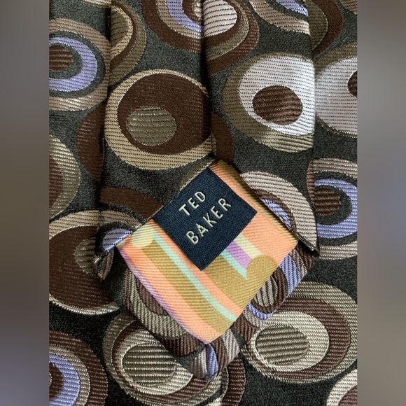 TED BAKER London Men's Tie Mod Retro Geometric Textured 100% Silk Made in USA - Picture 7 of 7